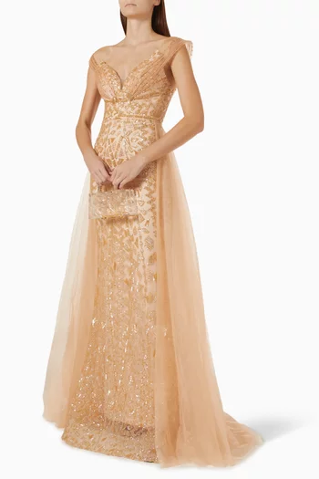 Sequin Lattice Gown in Tulle