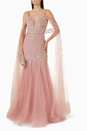 Beaded Off-shoulder Mermaid Gown in Tulle