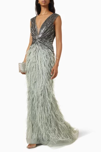 Beaded Feather Gown