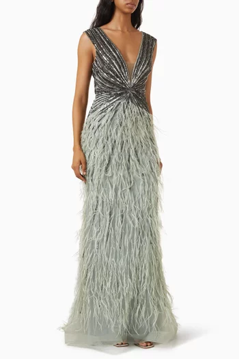 Beaded Feather Gown