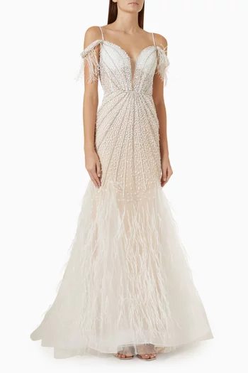 Beaded Feather Gown