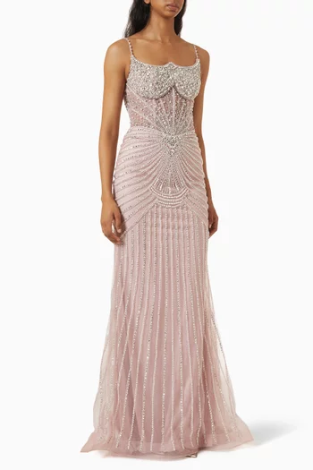 Beaded Art Deco Sweep Gown
