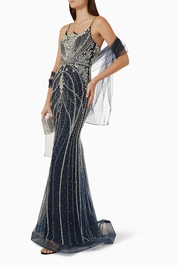 Beaded Art Deco Sweep Gown
