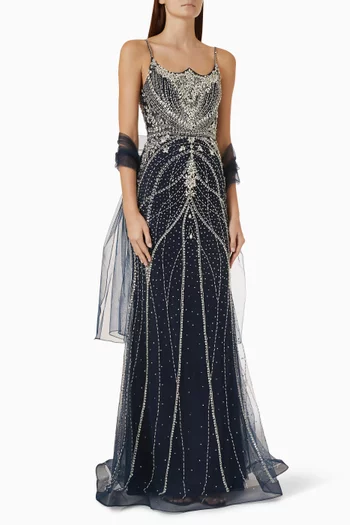 Beaded Art Deco Sweep Gown