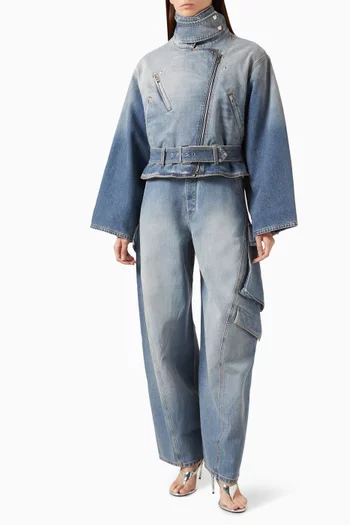 Layered Jacket in Faded Raw Denim