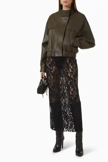 Crop Bomber Jacket in Leather