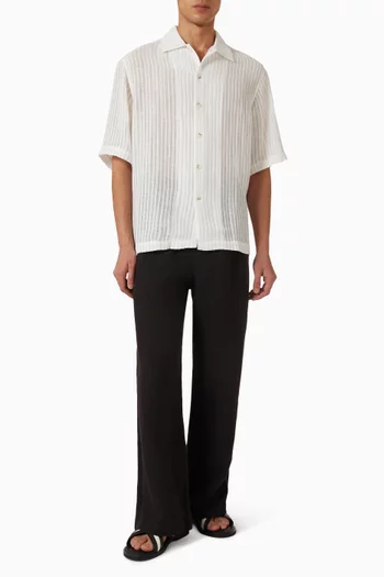 Sheer Stripe Classic Shirt in Linen-cotton Blend