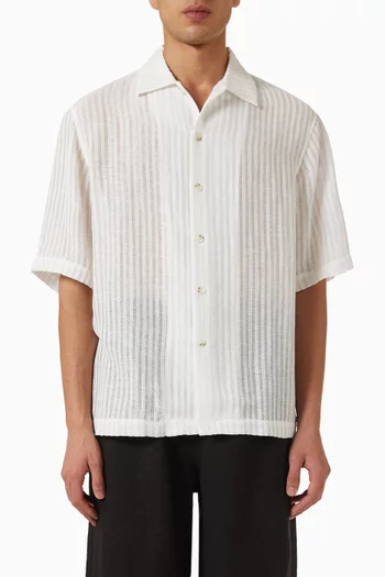 Sheer Stripe Classic Shirt in Linen-cotton Blend