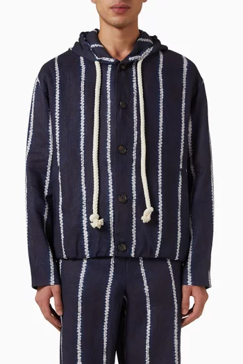 Shibori Stripe Hoodie in Linen