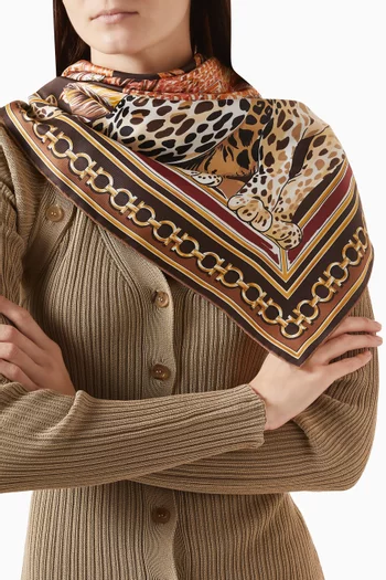 Poised Leopards Print Scarf in Silk
