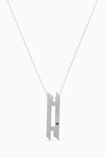 Arabic Letter "Ein" Sapphire Pendant Necklace in Sterling Silver