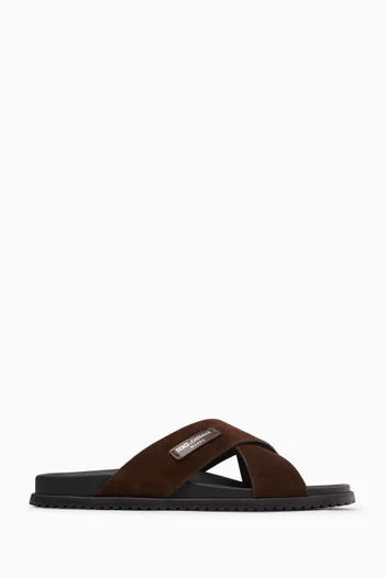 Logo Sandals in Split Leather