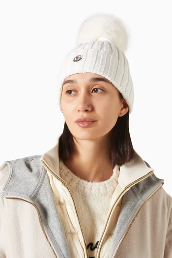 Pom Pom Beanie Hat in Wool