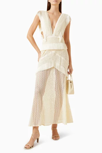 Ayla Fringe Plunge Maxi Dress