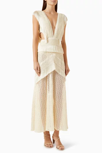 Ayla Fringe Plunge Maxi Dress