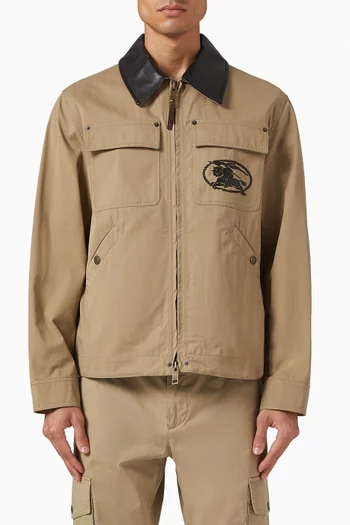 Westley Leather Collar Workwear Jacket in Cotton