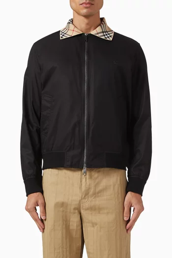 Check-collar Harrington Bomber Jacket in Cotton