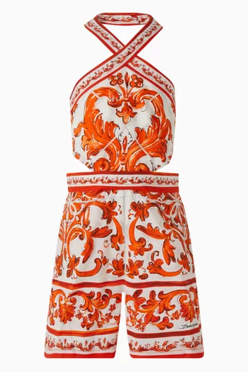 Majolica-Print Poplin Jumpsuit