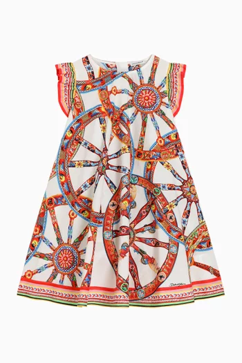 Cartwheel Print Dress in Cotton-poplin