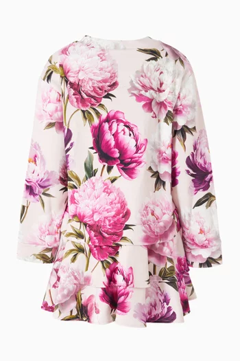 Peony-print Tiered Dress in Cotton