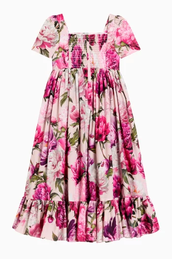 Peony-print Dress in Cotton-poplin