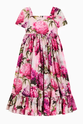 Peony-print Dress in Cotton-poplin