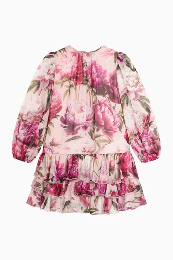 Peony-print Dress in Chiffon