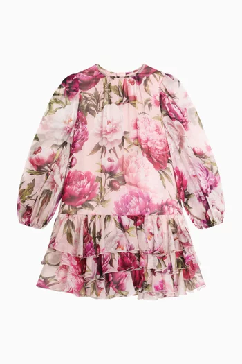 Peony-print Dress in Chiffon
