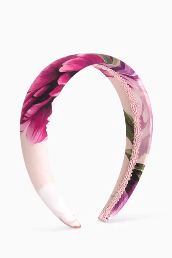 Peony-print Headband in Cotton-poplin