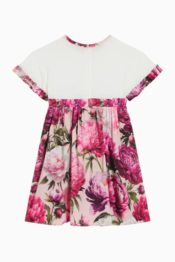 Peony-print Dress in Cotton-jersey & Poplin