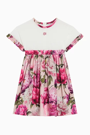 Peony-print Dress in Cotton-jersey & Poplin