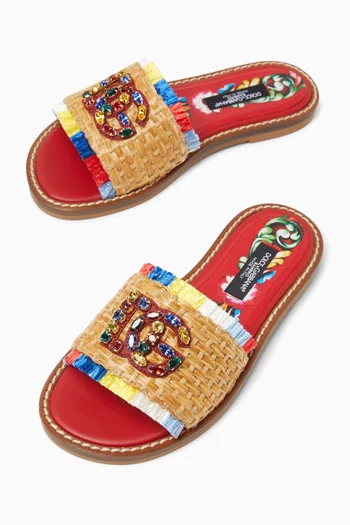 Flat Slide Sandals in Straw