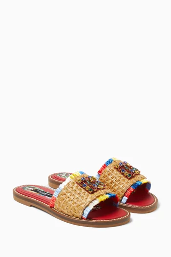 Flat Slide Sandals in Straw
