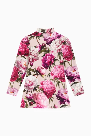Peony-print Dress in Cotton