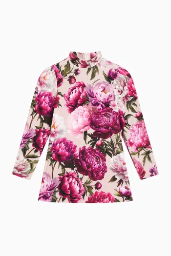 Peony-print Dress in Cotton