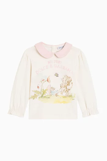 Embroidered Baby-collar T-shirt in Cotton