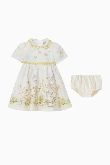 Tiger-print Dress & Bloomers Set in Cotton Piqué