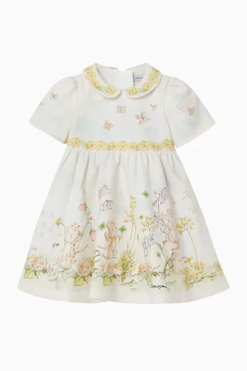 Tiger-print Dress & Bloomers Set in Cotton Piqué