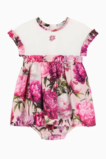 Peony-print Dress & Bloomers in Cotton