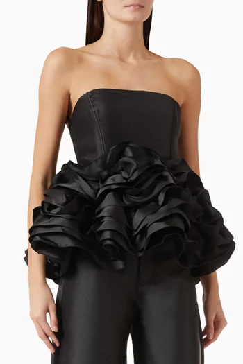 Strapless Layered Frill Top in Satin
