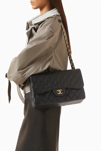 Jumbo Classic Double Flap Bag in Caviar Leather