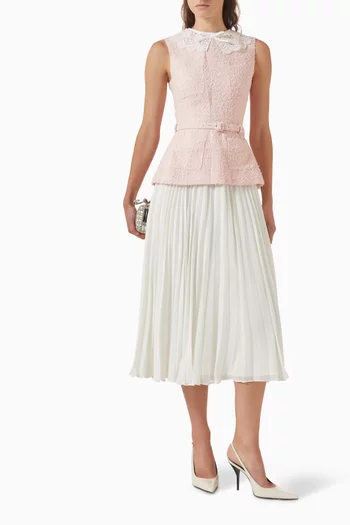 Belted Midi Dress in Bouclé & Chiffon