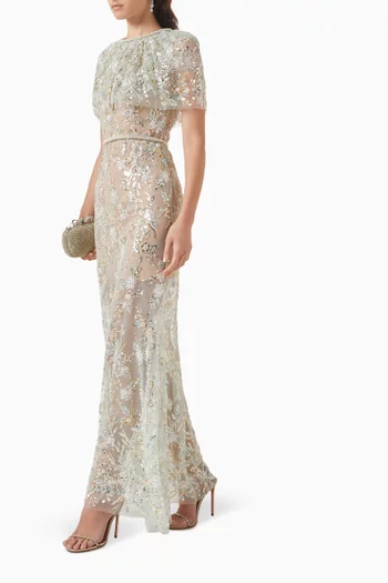 Embellished Cape Dress in Lace