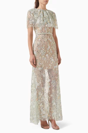 Embellished Cape Dress in Lace