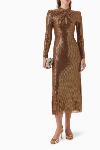 Rhinestone-embellished Midi Dress in Mesh