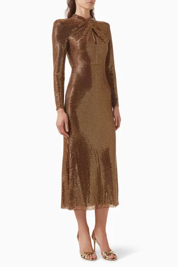 Rhinestone-embellished Midi Dress in Mesh