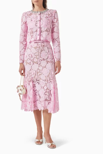 Crystal-embellished Lace Midi Dress