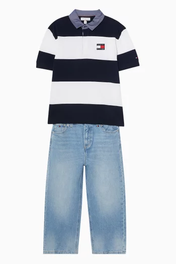 Rugby Striped Polo Shirt in Cotton