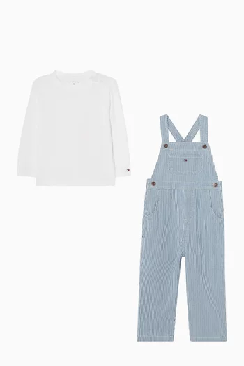 Striped Dungrees in Denim