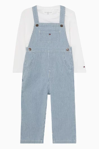 Striped Dungrees in Denim